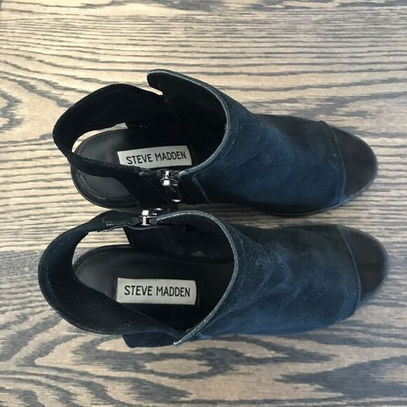 Steve Madden Maxine Black Perforated Suede Leather Open Toe Sandal Bootie 7.5 - Picture 13 of 13